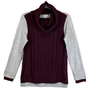 Market & Spruce Cowl Neck Cable Knit Sweater Stitch Fix Women Sz S Burgundy/Gray